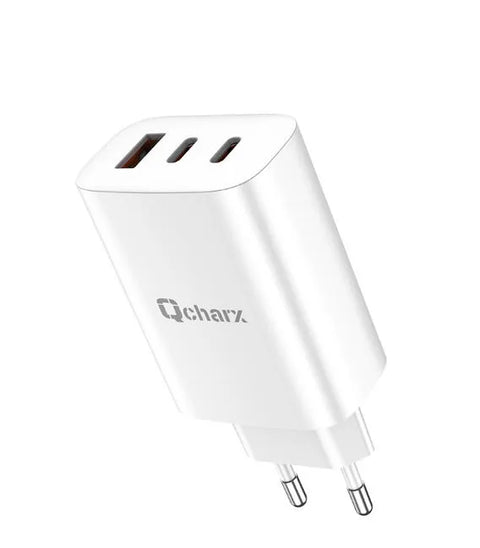Carregador Qcharx Ares 65W 3A com 1 porta USB + 2 portas Tipo C, branco
