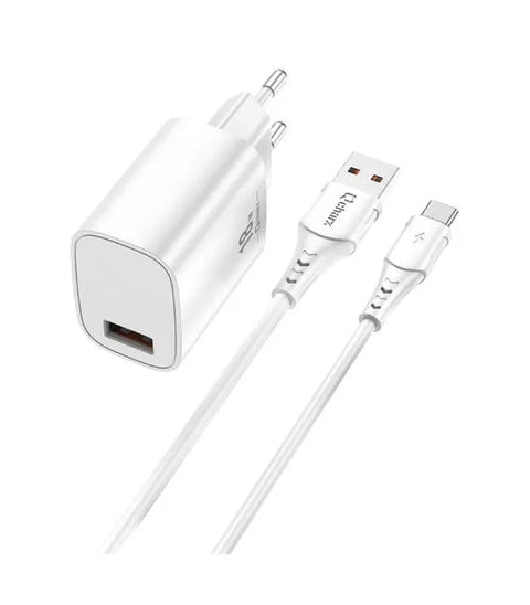 Carregador Qcharx Artemisia 18W 3A 1 Porta USB + Cabo USB Tipo C Branco (1m)