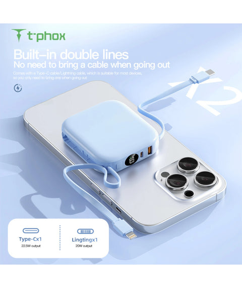 Power bank T-Phox Mini TPH3033 10.000 mAh Azul Claro