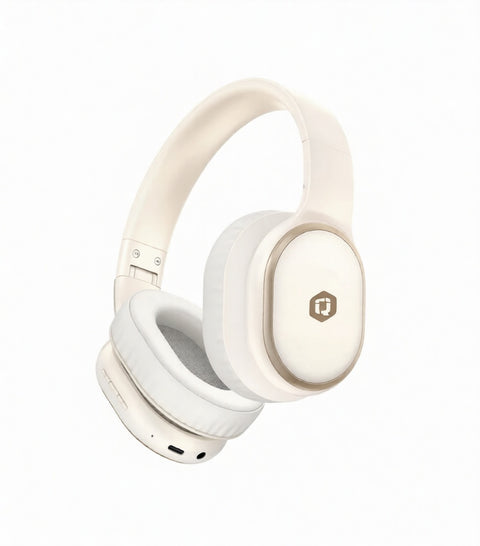 Fones de ouvido supra-auriculares sem fio Qcharx Pulse Bluetooth 5.3, bege.